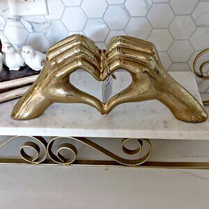NEW! GOLD CAST METAL WEDDING HANDS HEART LOVE SIGN DECOR